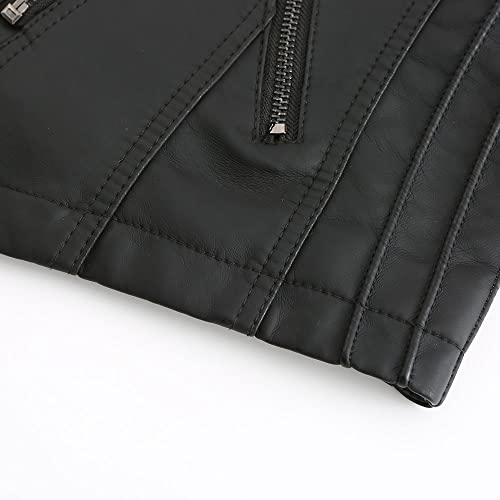 YYNUDA Lederjacke Damen Kurz Bikerjacke Reverskragen Motoradjacke Leder Jacke Übergangsjacke für Frühling Herbst（Schwarz XXL） - 5
