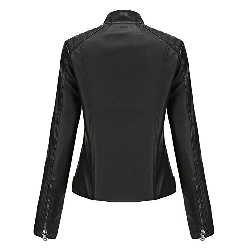 YYNUDA Lederjacke Damen Kurz Jacke Übergangsjacke aus Kunstleder mit Reißverschluss für Herbst（Schwarz S） - 2