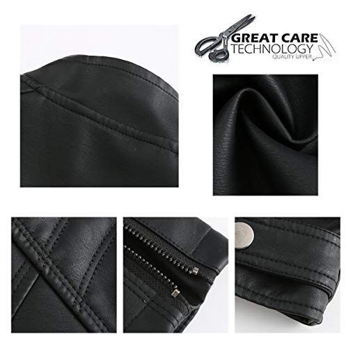 YYNUDA Lederjacke Damen Kurz Jacke Übergangsjacke aus Kunstleder mit Reißverschluss für Herbst（Schwarz S） - 6