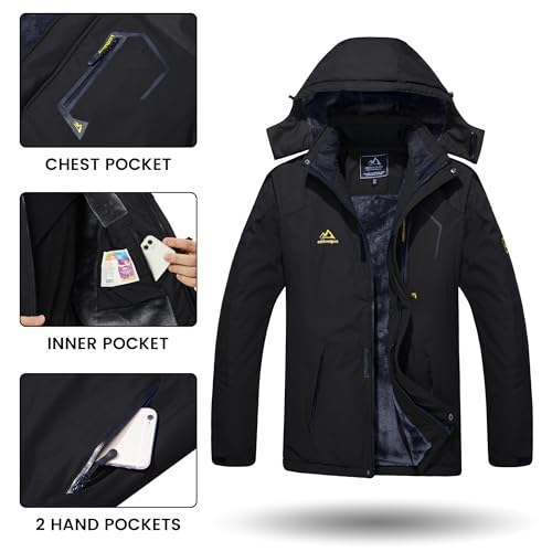TACVASEN Herren Winterarbeitsjacken Outdoorjacke Snowboardjacke Warme Verdickete Winterjacke Kapuzenjacke für Männer, Schwarz, XL - 5