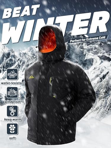 TACVASEN Herren Winterarbeitsjacken Outdoorjacke Snowboardjacke Warme Verdickete Winterjacke Kapuzenjacke für Männer, Schwarz, XL - 6