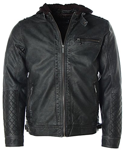 JOHN DEVIN Herren Lederimitat Jacke gefüttert mit abnehmbarer Sweat Kapuze Schwarz XL - 2