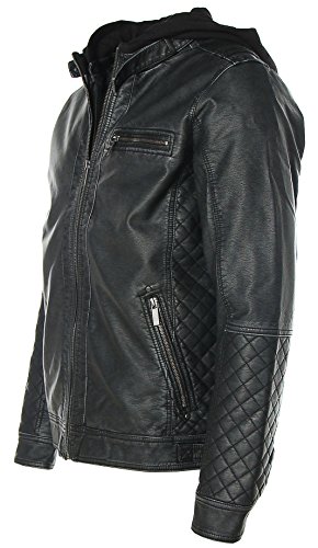 JOHN DEVIN Herren Lederimitat Jacke gefüttert mit abnehmbarer Sweat Kapuze Schwarz XL - 3