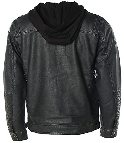 JOHN DEVIN Herren Lederimitat Jacke gefüttert mit abnehmbarer Sweat Kapuze Schwarz XL - 4