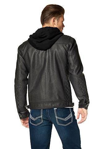 JOHN DEVIN Herren Lederimitat Jacke gefüttert mit abnehmbarer Sweat Kapuze Schwarz XL - 5