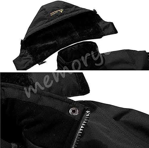 Memoryee Herren Ski Jacke Warmer Gefüttert Winter Fleece Mantel Wasserdichter mit Abnehmbarer Kapuze Outdoorjacke/Black/L - 4