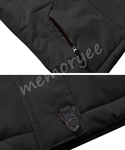 Memoryee Herren Ski Jacke Warmer Gefüttert Winter Fleece Mantel Wasserdichter mit Abnehmbarer Kapuze Outdoorjacke/Black/L - 5