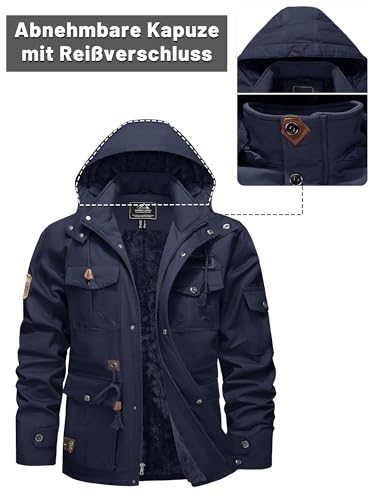 TACVASEN Herren Warme Winterjacke Übergangs- Outdoorjacke Thermo Workout Jacke Armee Mantel (L, Marineblau) - 4