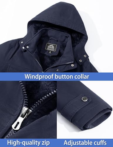 TACVASEN Herren Warme Winterjacke Übergangs- Outdoorjacke Thermo Workout Jacke Armee Mantel (L, Marineblau) - 5