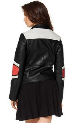 LAURA SCOTT Damen Lederimitat Jacke Schwarz Orange Weiß 36 - 3