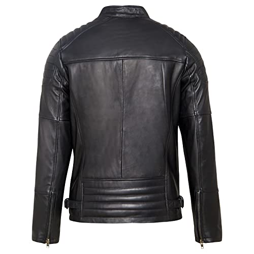 URBAN 5884 Herren Lederjacke RALF, Lederjacke herren echtleder im Bikerstil, Weich und Strapazierfähig, Schwarz, M - 2
