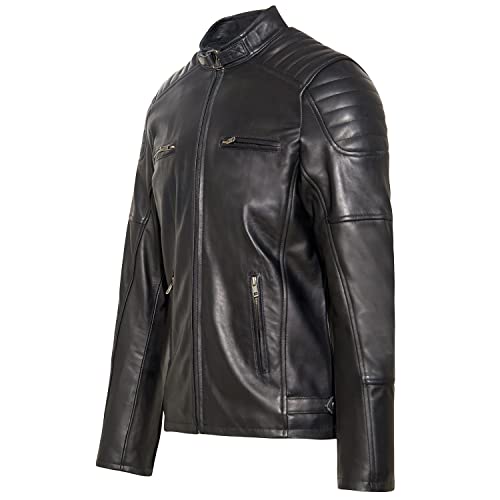 URBAN 5884 Herren Lederjacke RALF, Lederjacke herren echtleder im Bikerstil, Weich und Strapazierfähig, Schwarz, M - 4