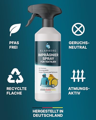 KLARBERG Textil Imprägnierspray Jacke - Atmungsaktive Imprägnierung für Funktionstextilien und synthetische Stoffe - Von Jacken und Polstermöbel bis hin zu Teppich und Outdoor Kleidung (2X 500 ml) - 7