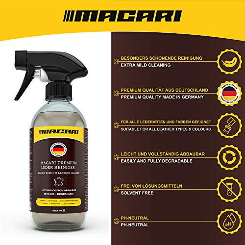 Macari Lederpflege 500ml Balsam + 500ml Reiniger + 2 Schwamm + Lederbürste Premium Leder Lederreiniger Set Bienenwachs für Ledercouch Auto Möbel Jacke Kleidung Sofa Handtasche Schuhe Sattel Lederfett - 2