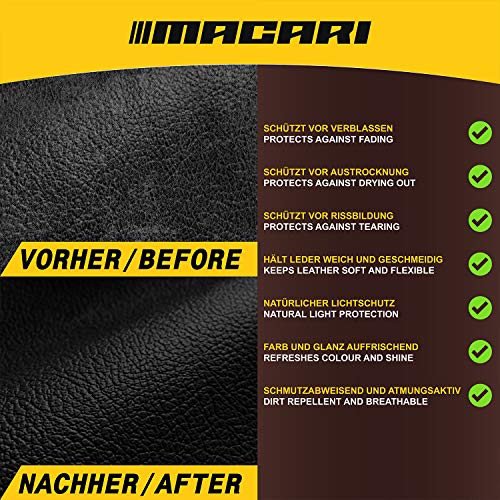 Macari Lederpflege 500ml Balsam + 500ml Reiniger + 2 Schwamm + Lederbürste Premium Leder Lederreiniger Set Bienenwachs für Ledercouch Auto Möbel Jacke Kleidung Sofa Handtasche Schuhe Sattel Lederfett - 5