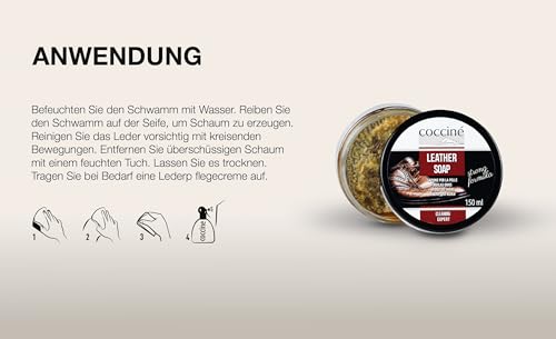 Coccine - Lederseife, Leder Seife für Reinigung von Lederschuhen, Spezialseife für Leder Schuhen, Schuh und Lederreinigung, Lederreiniger, Leather Soap für Glattleder, Leder-Reinigungsseife- 150ml - 4