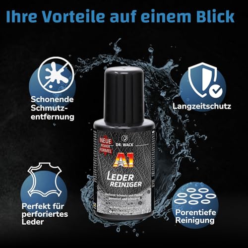 DR. WACK - A1 Lederreiniger für Auto 250 ml - porentiefe & schonende Reinigung Autoinnenraum - gründliche Entfernung von Schmutz & Flecken - für Glatt- & Kunstleder - Hochwertige Autopflege - 4