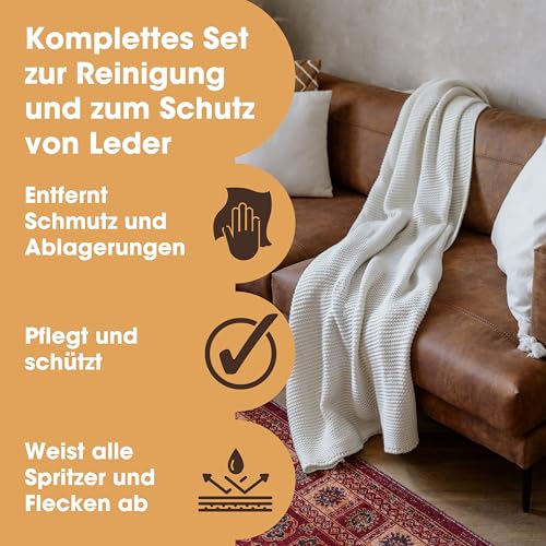 Furniture Clinic - Komplettes Lederpflege-Set | Lederreiniger & Schutzcreme für Sofas, Autos, Möbel | Das Premium Set ist mit einem Lederduft angereichert und enthält je 250ml Reiniger & Conditioner - 2