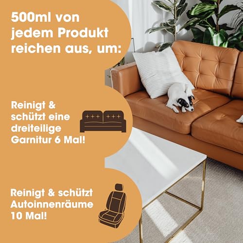 Furniture Clinic - Komplettes Lederpflege-Set | Lederreiniger & Schutzcreme für Sofas, Autos, Möbel | Das Premium Set ist mit einem Lederduft angereichert und enthält je 250ml Reiniger & Conditioner - 3