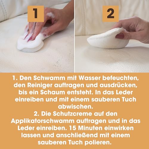 Furniture Clinic - Komplettes Lederpflege-Set | Lederreiniger & Schutzcreme für Sofas, Autos, Möbel | Das Premium Set ist mit einem Lederduft angereichert und enthält je 250ml Reiniger & Conditioner - 7