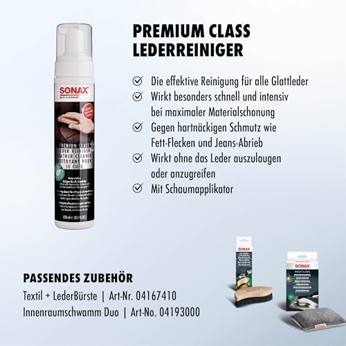 SONAX PREMIUM CLASS LederReiniger (250 ml) effektive und schnelle Reinigung für Glattleder ohne anzugreifen | Art-Nr. 02811410 - 3