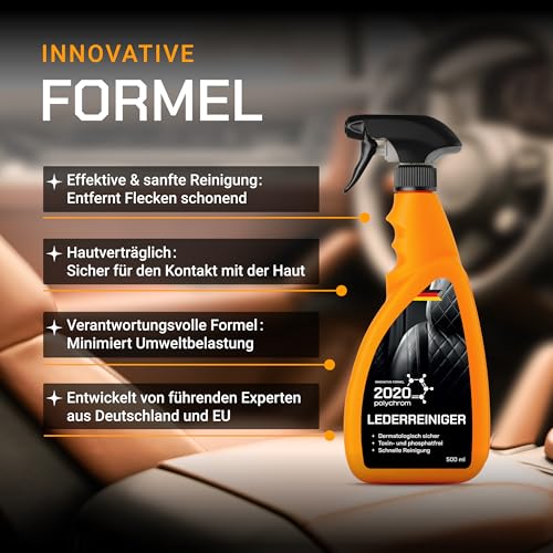 2020 Polychrom Lederreiniger 500ml - Effektive und Materialschonende Reinigung für Autositze, Motorradsitze, Pferde-Sattel, Booten & Flugzeugen Leder - 4