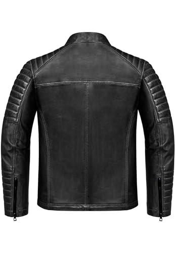 Amaci&Sons Herren Echtleder Jacke Biker Zipper Lederjacke 9104 Schwarz XXL - 2