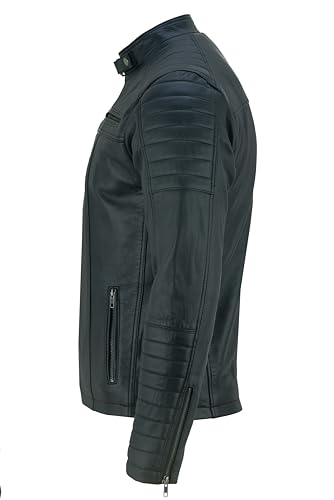 Vance The Leather Company Herren Echtleder Bikerjacke aus 100% Lammleder (as3, alpha, m, regular, regular, Schwarz) - 2