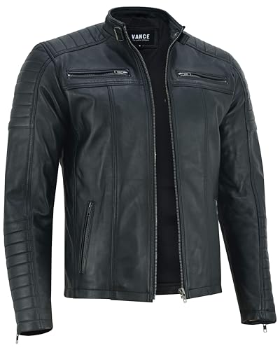 Vance The Leather Company Herren Echtleder Bikerjacke aus 100% Lammleder (as3, alpha, m, regular, regular, Schwarz) - 6