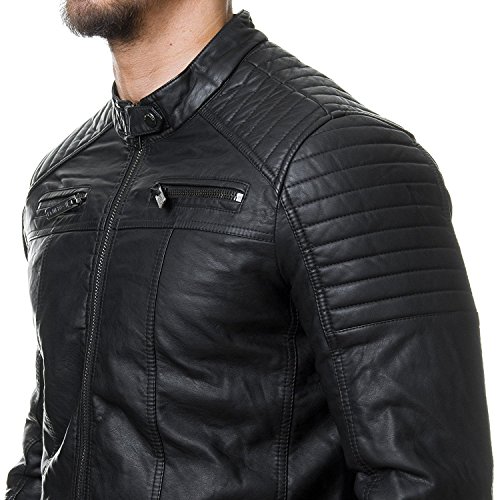 Redbridge Herren Jacke Übergangsjacke Biker Lederjacke Echtleder Kunstleder Baumwolle mit gesteppten Bereichen XXL Schwarz - Kunstleder - 2