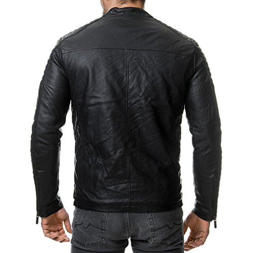 Redbridge Herren Jacke Übergangsjacke Biker Lederjacke Echtleder Kunstleder Baumwolle mit gesteppten Bereichen XXL Schwarz - Kunstleder - 4