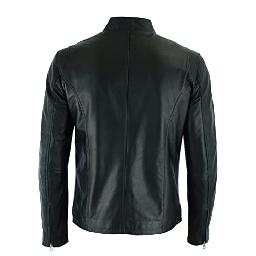 Leatherick Herren Premium Nappa Schafsleder Cafe Racer Schwarze Bikerjacke (DE/NL/SE/PL, Alphanumerisch, M, Regular, Regular, Jacket Black Hooper Style) - 3