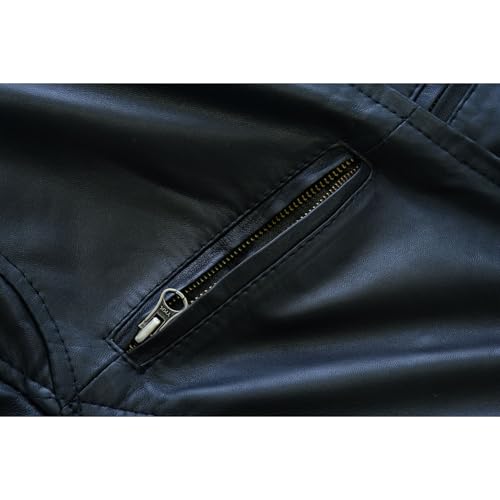 Leatherick Herren Premium Nappa Schafsleder Cafe Racer Schwarze Bikerjacke (DE/NL/SE/PL, Alphanumerisch, M, Regular, Regular, Jacket Black Hooper Style) - 4
