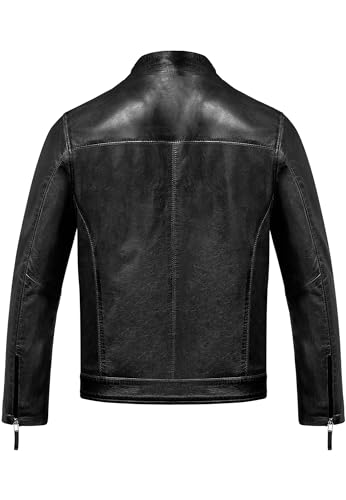 Amaci&Sons Herren Echtleder Jacke Biker Zipper Lederjacke 9108 Schwarz XL - 2