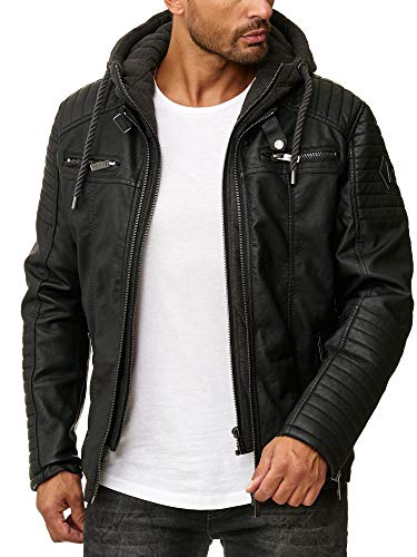 Red Bridge Herren Kunst- Lederjacke Kunstleder Bikerjacke mit Sweat- Kapuze 2in1, Schwarz - Kunstleder, XXL - 2
