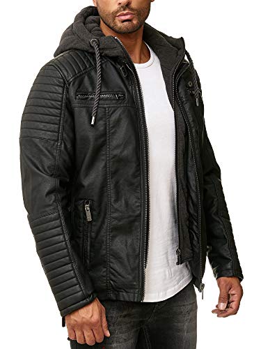 Red Bridge Herren Kunst- Lederjacke Kunstleder Bikerjacke mit Sweat- Kapuze 2in1, Schwarz - Kunstleder, XXL - 3