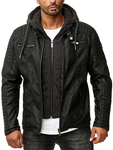 Red Bridge Herren Kunst- Lederjacke Kunstleder Bikerjacke mit Sweat- Kapuze 2in1, Schwarz - Kunstleder, XXL - 4