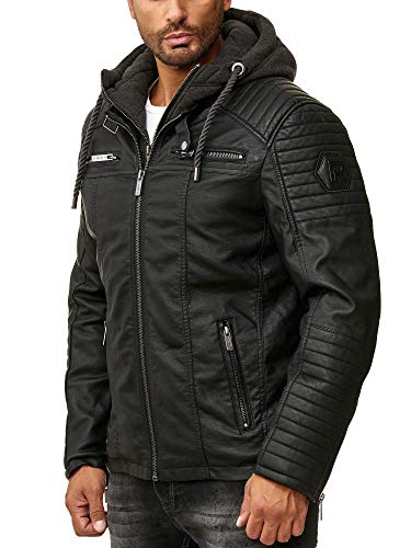Red Bridge Herren Kunst- Lederjacke Kunstleder Bikerjacke mit Sweat- Kapuze 2in1, Schwarz - Kunstleder, XXL - 5