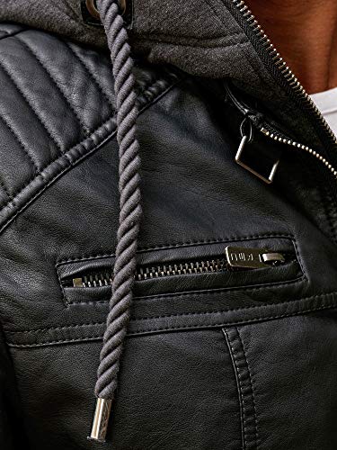 Red Bridge Herren Kunst- Lederjacke Kunstleder Bikerjacke mit Sweat- Kapuze 2in1, Schwarz - Kunstleder, XXL - 7