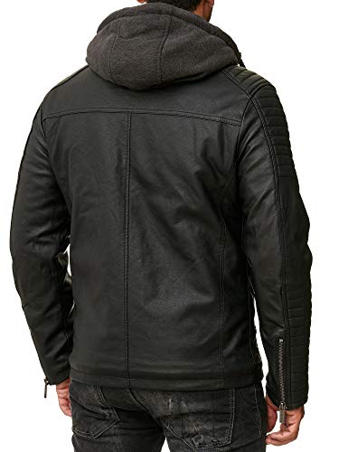 Red Bridge Herren Kunst- Lederjacke Kunstleder Bikerjacke mit Sweat- Kapuze 2in1, Schwarz - Kunstleder, XXL - 8