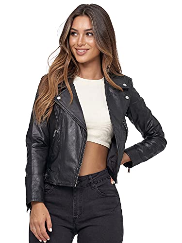 Tazzio Lederjacke Damen Echtleder Jacke im Biker Look mit coolen Zipper-Details & Reverskragen F507 (L, Schwarz) - 2