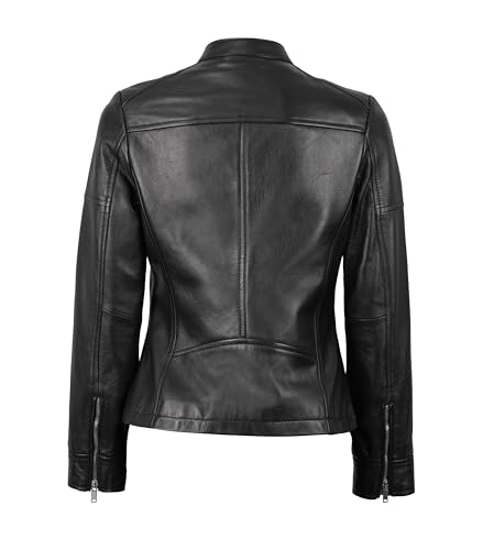 Blingsoul Echtlederjacke für Damen, Cafe Racer-Stil, Lederjacken, Maude - Schwarze Jacke, S - 4