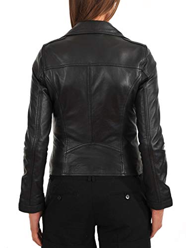 Leather Fair Damen Lederjacke Bomber Motorrad Biker Echtes Lammfell Leder Jacke für Damen, Schwarz_57, M - 3