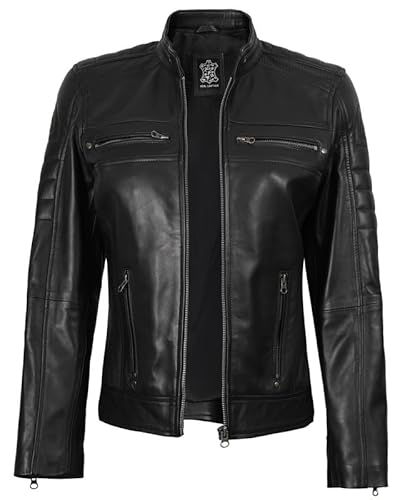 Decrum Echtlederjacke für Damen, Café-Racer-Stil, lässige Damen-Lederjacke, Café Racer Lederjacke, Schwarz, XXL - 2