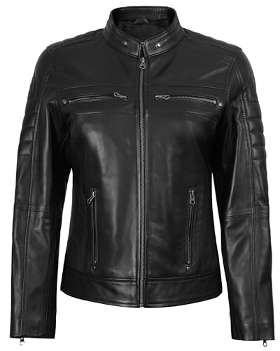 Decrum Echtlederjacke für Damen, Café-Racer-Stil, lässige Damen-Lederjacke, Café Racer Lederjacke, Schwarz, XXL - 3