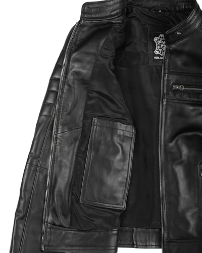 Decrum Echtlederjacke für Damen, Café-Racer-Stil, lässige Damen-Lederjacke, Café Racer Lederjacke, Schwarz, XXL - 5
