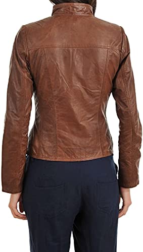 HiFacon Damen Vintage Retro Cafe Racer braun Echtleder Jacke Biker Motorrad, Echtlederjacke, 38 - 3