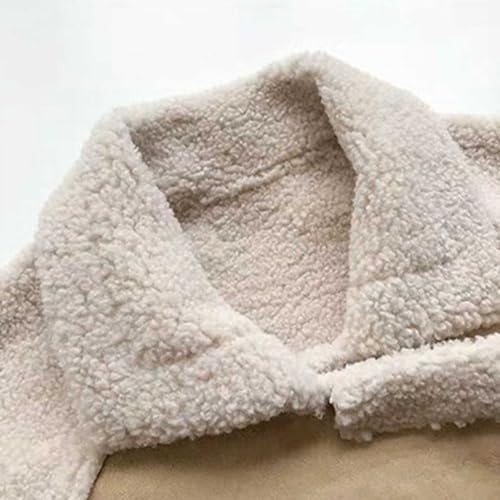 Teddyjacke Damen Wildleder Lederjacke Gefüttert Warm Teddy Mantel Revers Langärmelige Wildlederjacke Übergangsjacke Fleecejacke Khaki S - 5