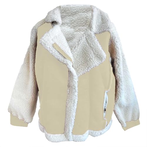 Teddyjacke Damen Wildleder Lederjacke Gefüttert Warm Teddy Mantel Revers Langärmelige Wildlederjacke Übergangsjacke Fleecejacke Khaki S - 7