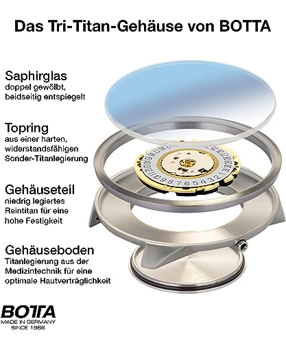 botta 24-Stunden-Einzeigeruhr Herren Schweizer Quarzwerk mit Lederarmband UNO 24 (40 mm, Schwarz/Grün) - 3